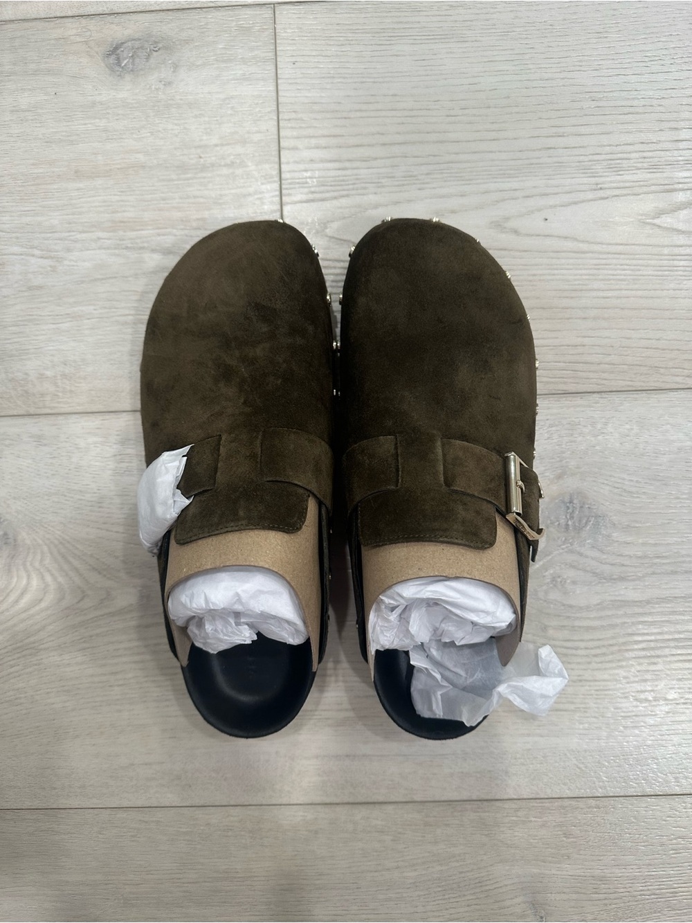 Veronica Beard Fern Military Suede Studded Clogs Size 9